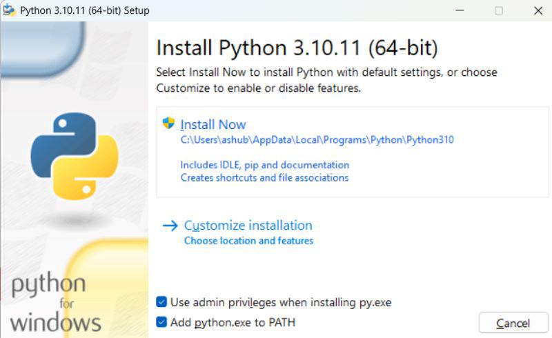 Pythonインストーラーの初期画面