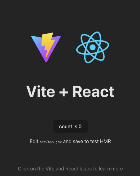 Viteで作成したReactアプリケーションの初期画面